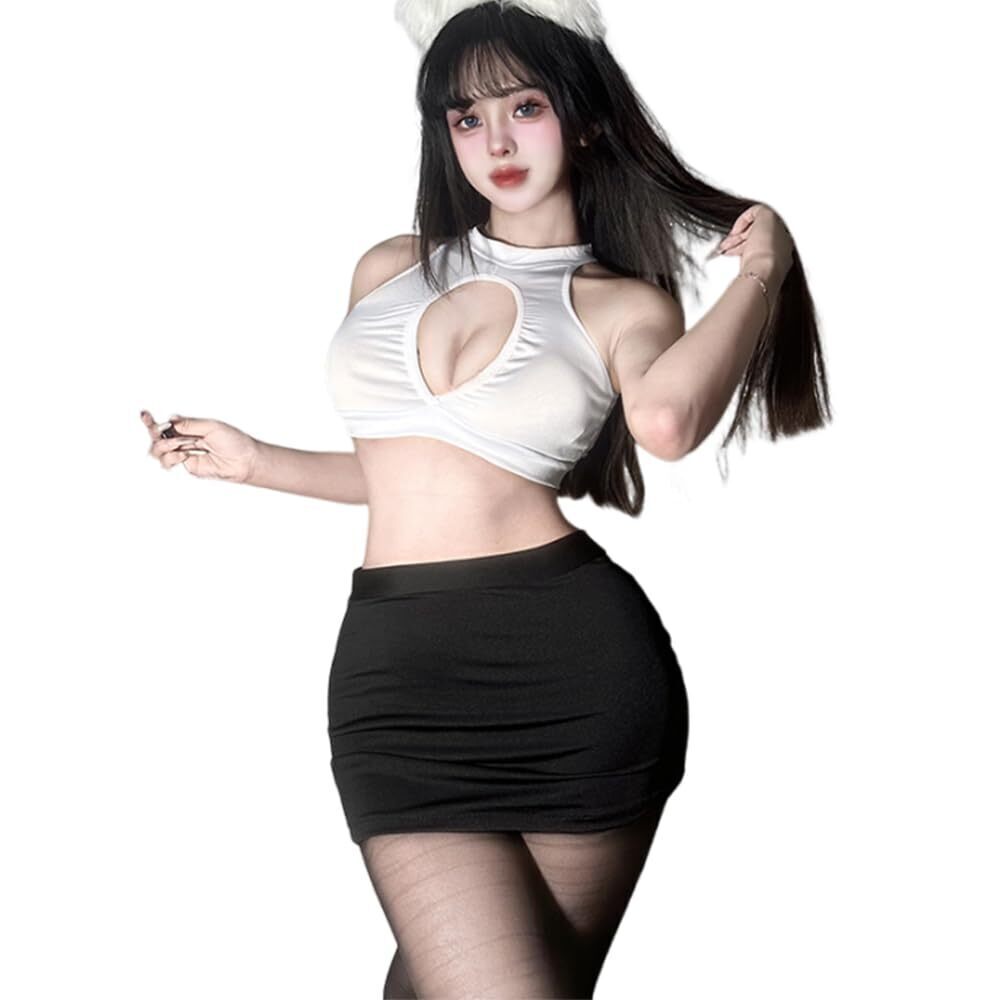 6267 sexy cosplay secretary outfit nightclub club hollow out slit hip